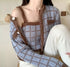 Elegant Plaid Round Neck Soft Knitted Cardigan Sweater with Tank Top Set